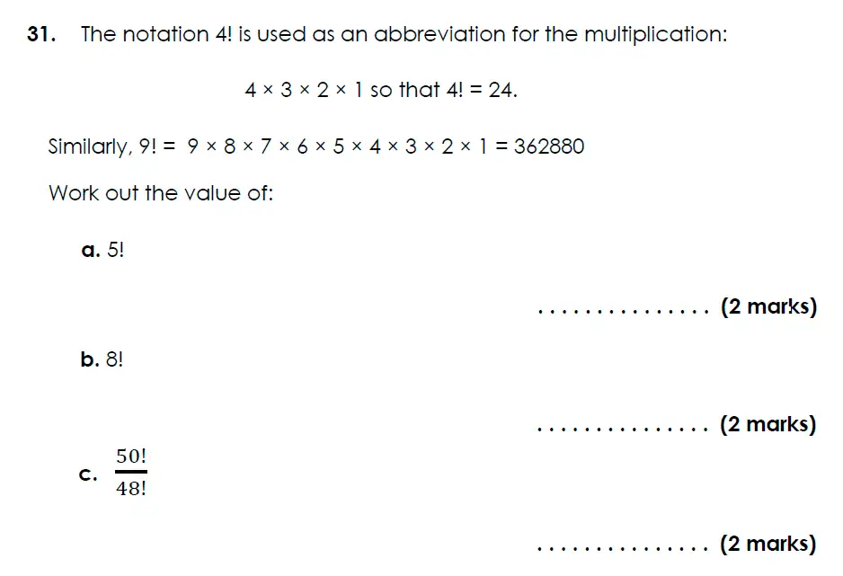 Question 31(a,b,c) - Bancroft’s School - Eleven Plus Maths Sample Paper Entry - 2025