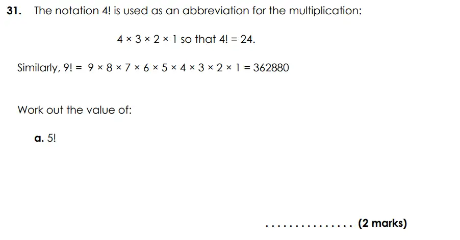 Question 31(a) - Bancroft’s School - Eleven Plus Maths Sample Paper Entry - 2026
