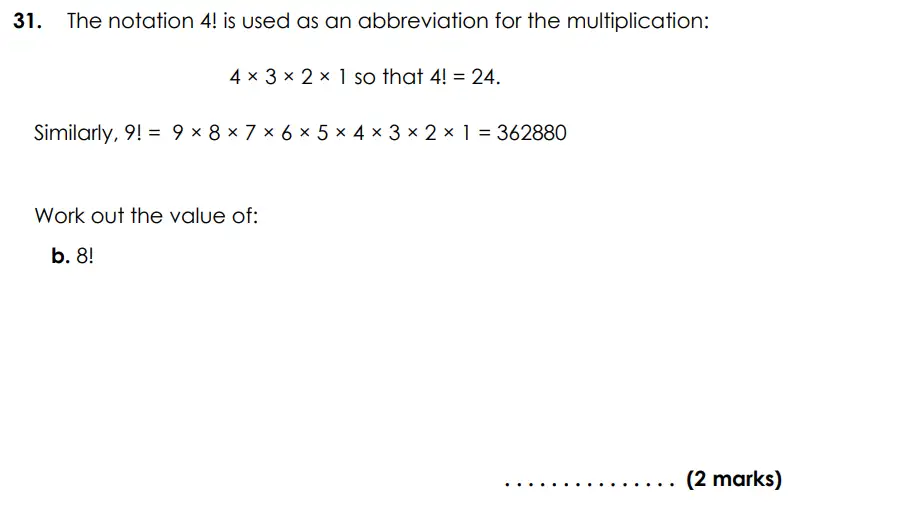 Question 31(b) - Bancroft’s School - Eleven Plus Maths Sample Paper Entry - 2026