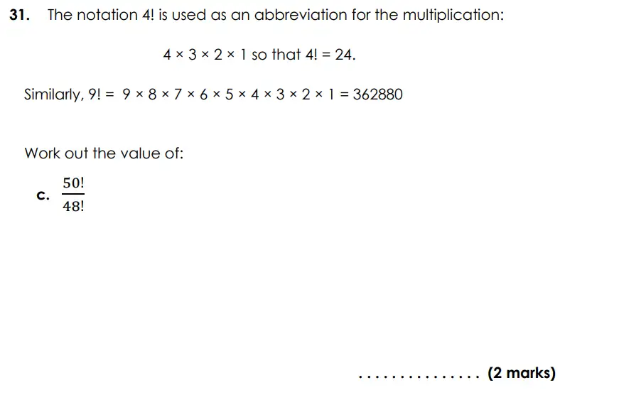 Question 31(c) - Bancroft’s School - Eleven Plus Maths Sample Paper Entry - 2026
