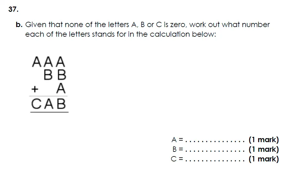 Question 37(b) - Bancroft’s School - Eleven Plus Maths Sample Paper Entry - 2025