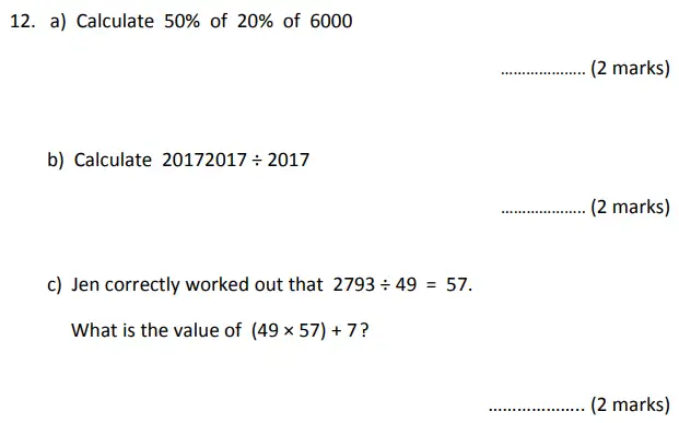 Question 12(a,b,c) - Bancroft’s School – Sample 11+ Maths Paper (i) 2023