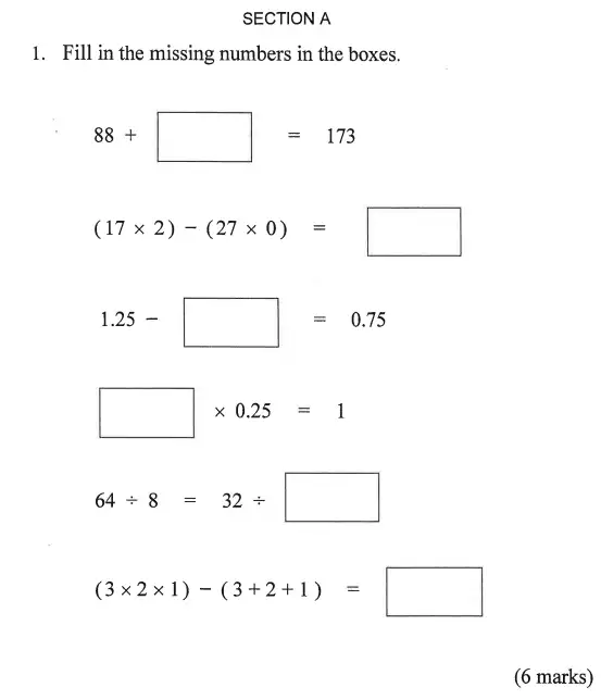 Question 1(a,b,c,d,e,f) - Bancroft’s School – Sample 11+ Maths Paper (ii) 2016