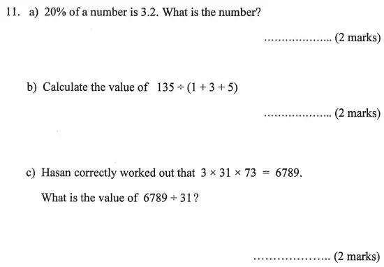 Question 11(11(a),11(b),11(c)) - Bancroft’s School – Sample 11+ Maths Paper (ii) 2016