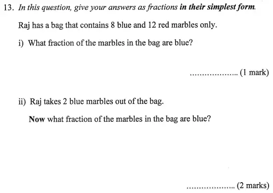 Question 13(13(i),13(ii)) - Bancroft’s School – Sample 11+ Maths Paper (ii) 2016