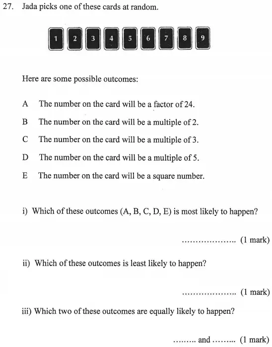 Question 27(27(i),27(ii),27(iii)) - Bancroft’s School – Sample 11+ Maths Paper (ii) 2016