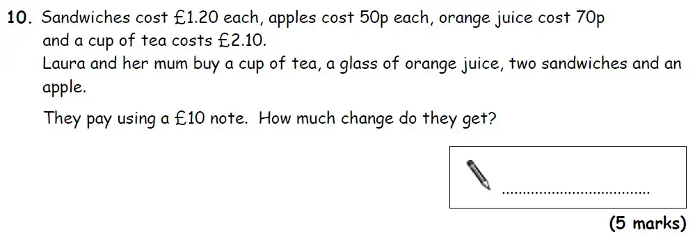 Question 10 - Bradford Grammar 11 Plus Maths Specimen Paper 2018