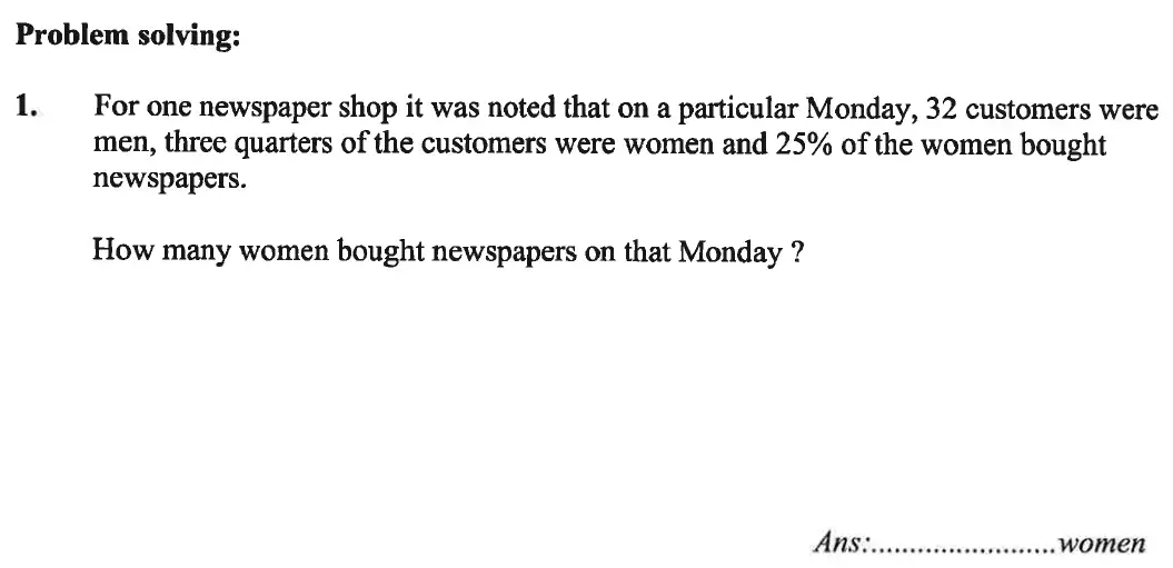 Question 1 - Caterham School 11 Plus Maths Sample Questions 2016