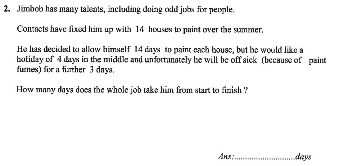 Question 2 - Caterham School 11 Plus Maths Sample Questions 2016