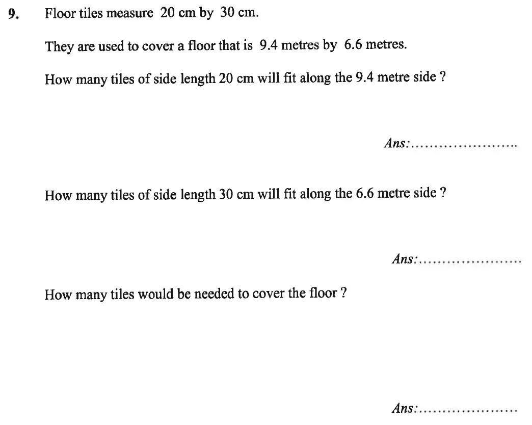 Question 9(a,b,c) - Caterham School 11 Plus Maths Sample Questions 2016