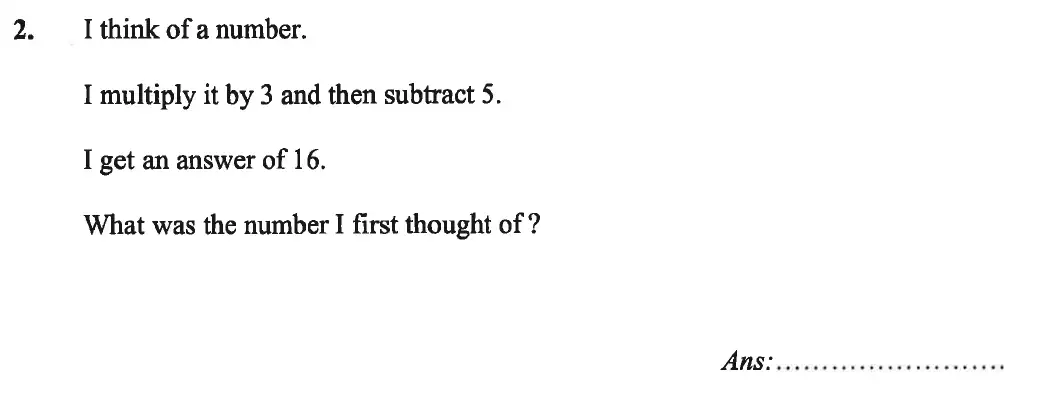 Question 2 - Caterham School 11 Plus Maths Sample Questions 2016