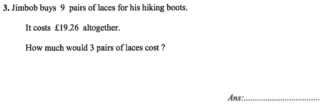 Question 3 - Caterham School 11 Plus Maths Sample Questions 2016
