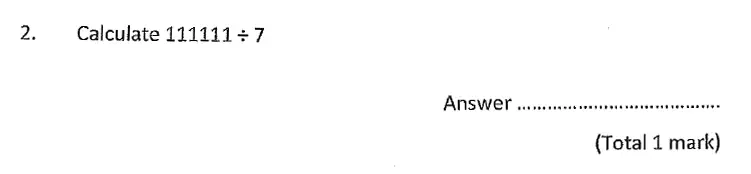 Question 2 - Chigwell School – 11 Plus Maths Specimen Paper - 2020 Entry
