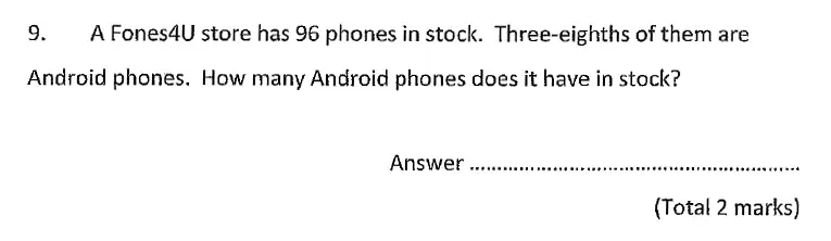 Question 9 - Chigwell School – 11 Plus Maths Specimen Paper - 2020 Entry