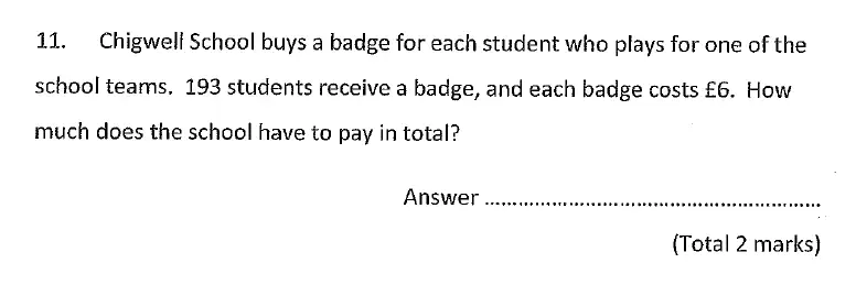 Question 11 - Chigwell School – 11 Plus Maths Specimen Paper - 2020 Entry