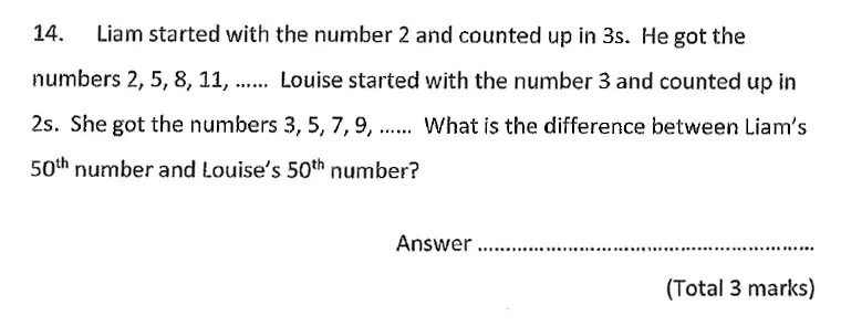 Question 14 - Chigwell School – 11 Plus Maths Specimen Paper - 2020 Entry