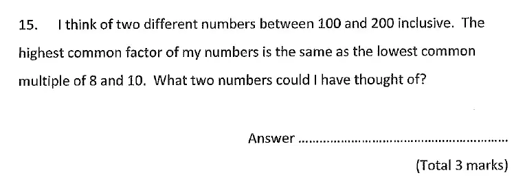 Question 15 - Chigwell School – 11 Plus Maths Specimen Paper - 2020 Entry