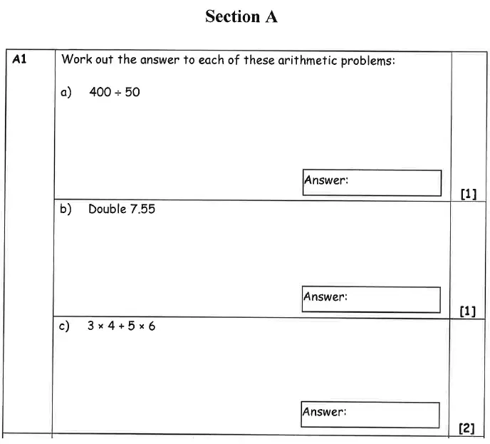 Question 1(a,b,c) - Christ’s Hospital – 11+ Entrance Test January Maths – 2014