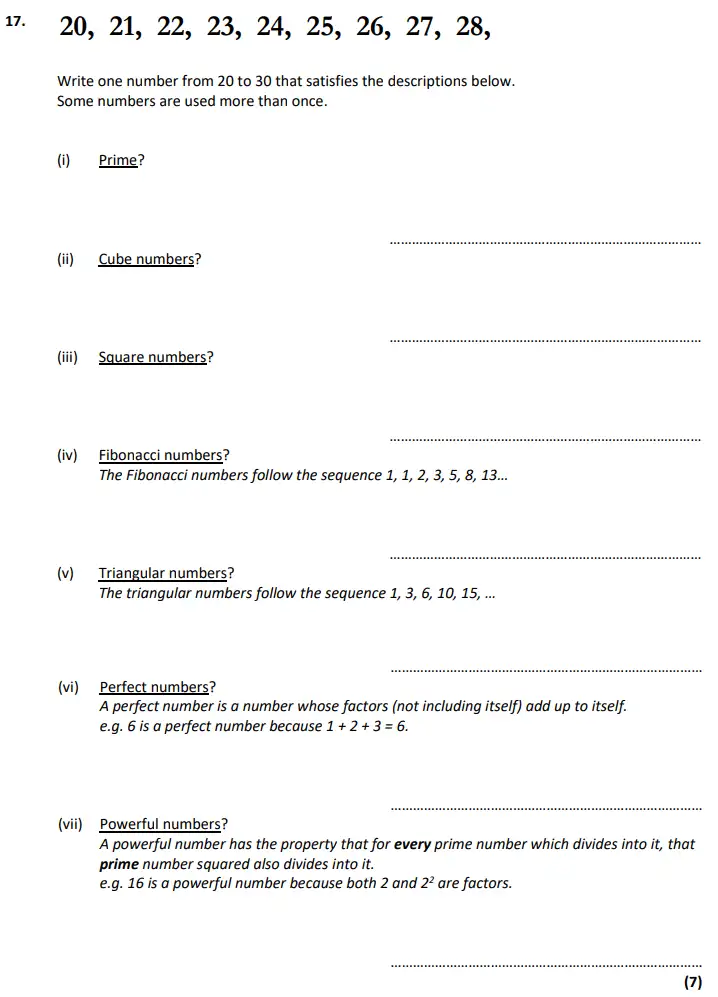 Question 17(a,b,c,d,e,f,g) - City of London School – 11+ Maths Specimen paper - 2024