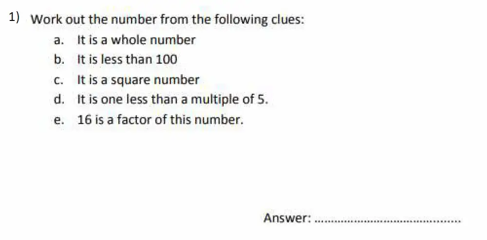 Question 1(a, b, c, d, e) - City of London School for Girls Maths Sample Paper 2