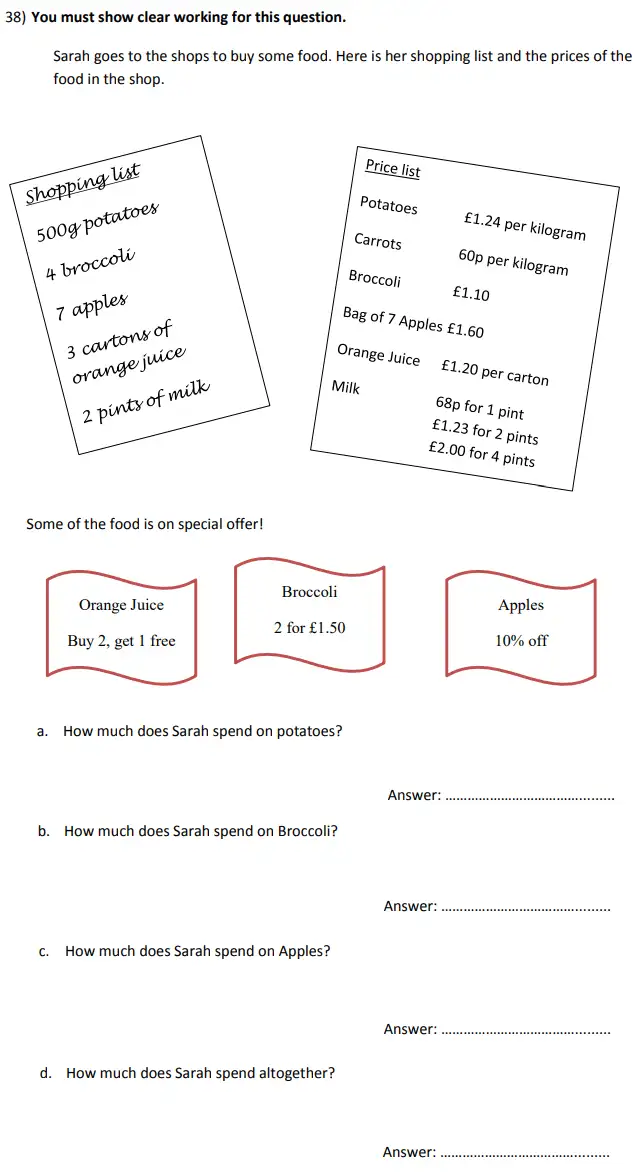 Question 38(a,b,c,d) - City of London School for Girls – 11 Plus Maths Sample Questions - 2025