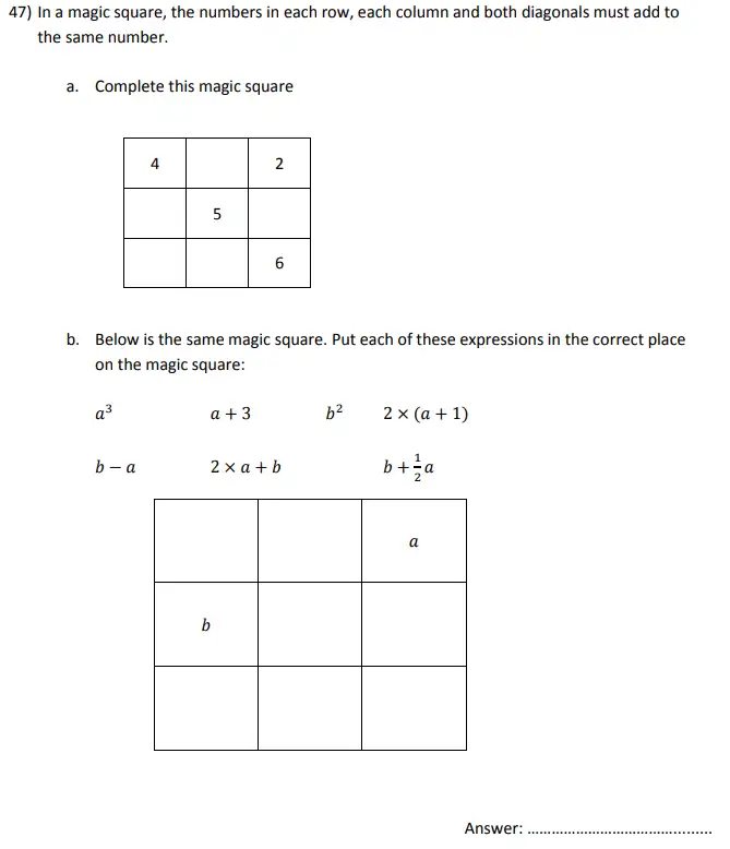 Question 47(a,b) - City of London School for Girls – Maths sample questions - 2024