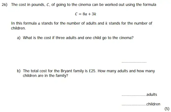 Question 26(a,b) - Colfe’s School - 11 Plus Mathematics Sample Paper - 2026