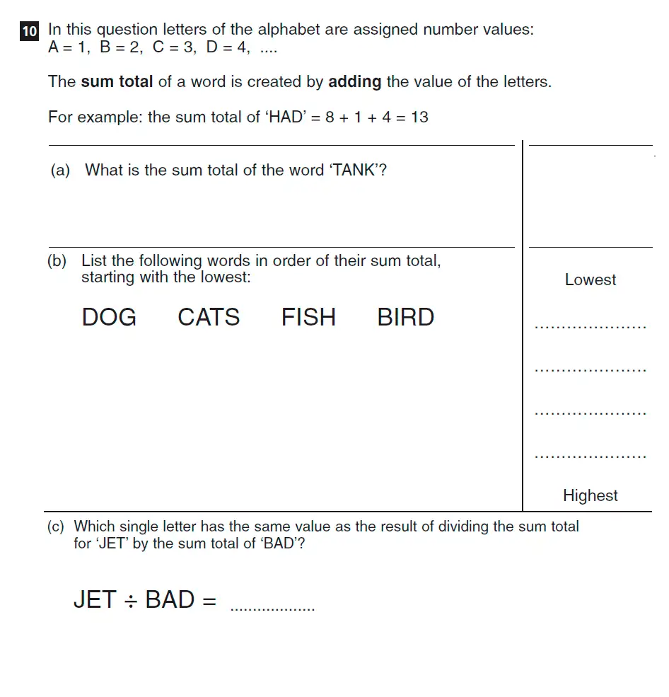 Question 10(a,b,c) - CSSE Familiarisation Maths paper 2015