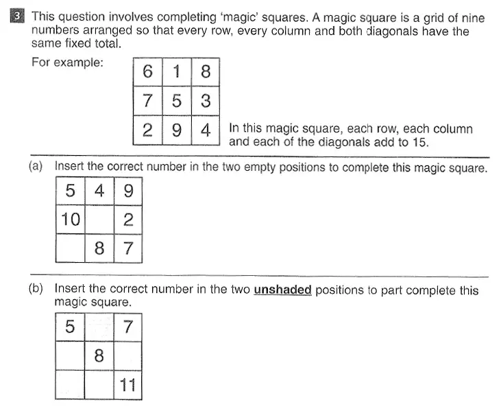 Question 3(a,b) - CSSE Maths 2016 Entry