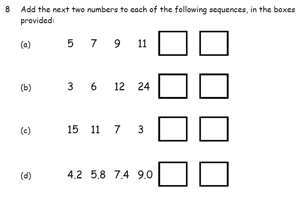 Question 8(a,b,c,d) - Downside School 11 Plus Scholarship Exam Maths Specimen A 2024