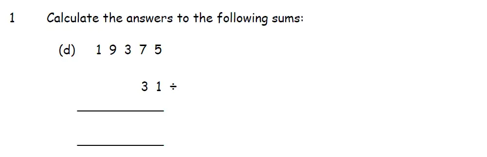 Question 1(d) - Downside School 11 Plus Entrance Exam Maths Specimen A 2024