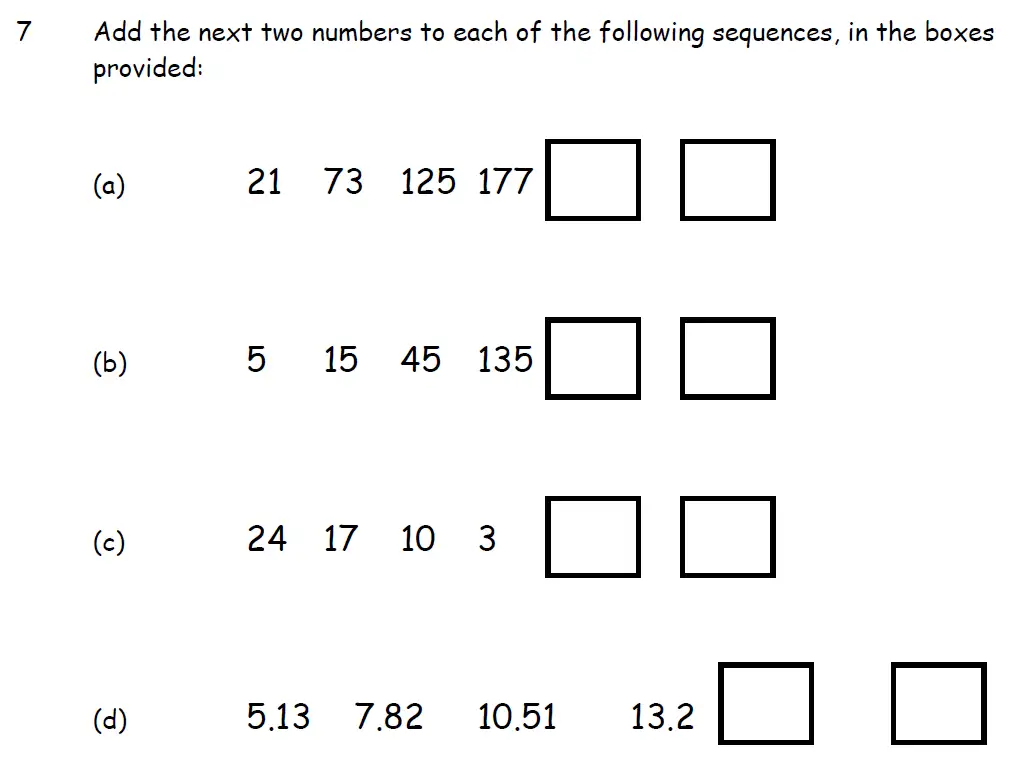 Question 7(a,b,c,d) - Downside School 11 Plus Entrance Exam Maths Specimen A 2024