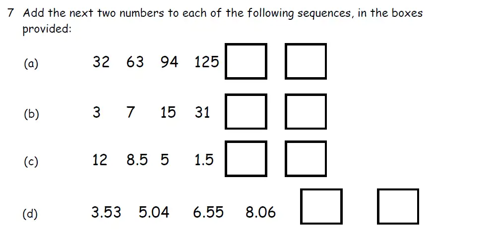 Question 7(a,b,c,d) - Downside School 11 Plus Entrance Exam Maths Specimen B 2024