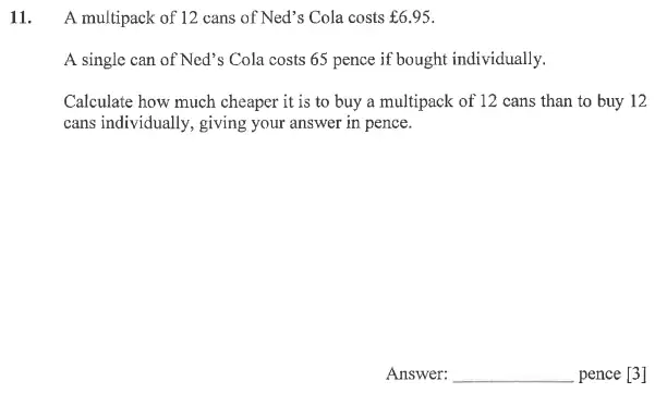 Question 11 - Dulwich College 11 Plus Maths Specimen Paper – a - 2024