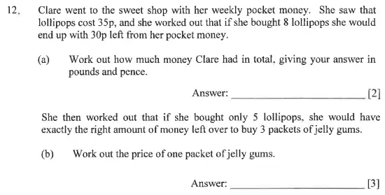 Question 12(a,b) - Dulwich College 11 Plus Maths Specimen Paper – c - 2024