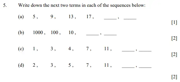 Question 5(a,b,c,d) - Dulwich College 11 Plus Maths Specimen Paper E