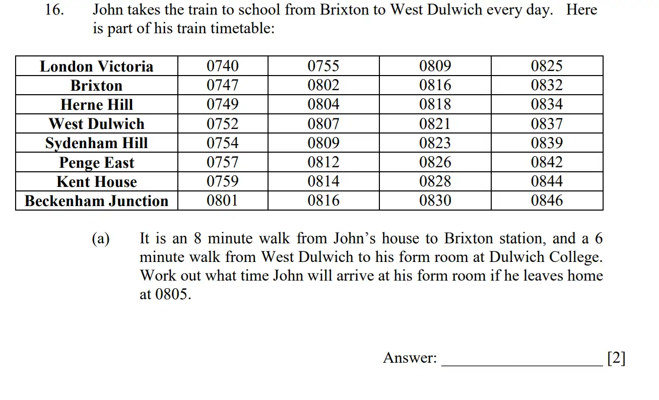 Question 16(a) - Dulwich College - 11 Plus Maths Specimen Paper E - 2026