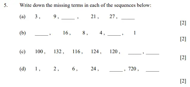 Question 5(a,b,c,d) - Dulwich College 11 Plus Maths Specimen Paper F