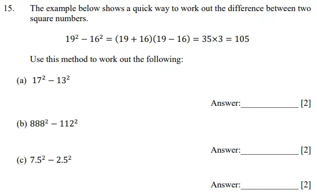 Question 15(a,b,c) - Dulwich College - Eleven Plus Maths Specimen Paper F - 2025