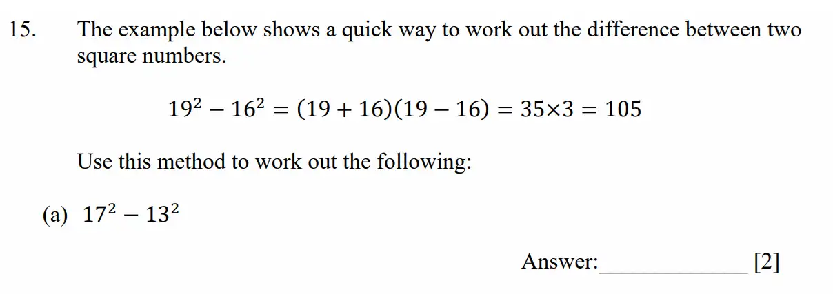 Question 15(a) - Dulwich College - Eleven Plus Maths Specimen Paper F - 2026