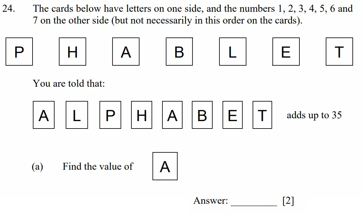 Question 24(a) - Dulwich College - Eleven Plus Maths Specimen Paper F - 2026