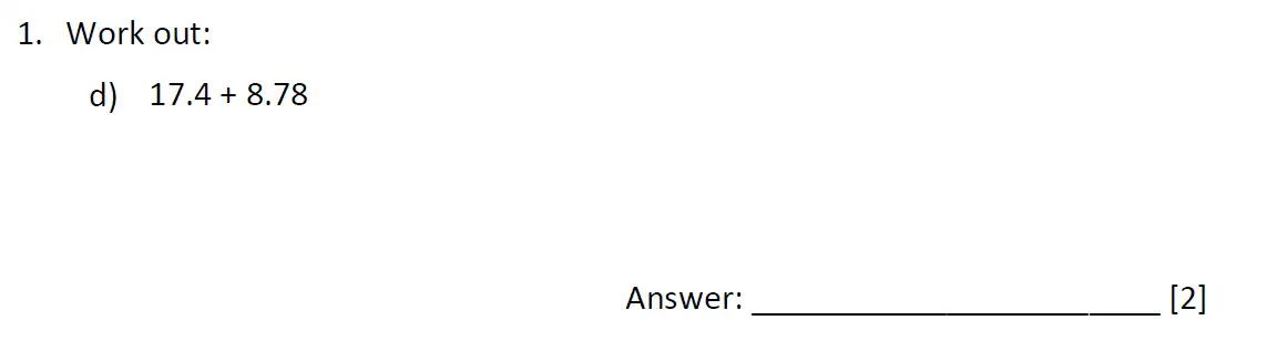 Question 1(d) - Dulwich College 11 Plus Maths Specimen Paper – g - 2024