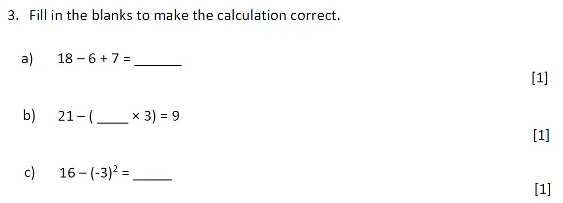 Question 3(a,b,c) - Dulwich College 11 Plus Maths Specimen Paper – g - 2024