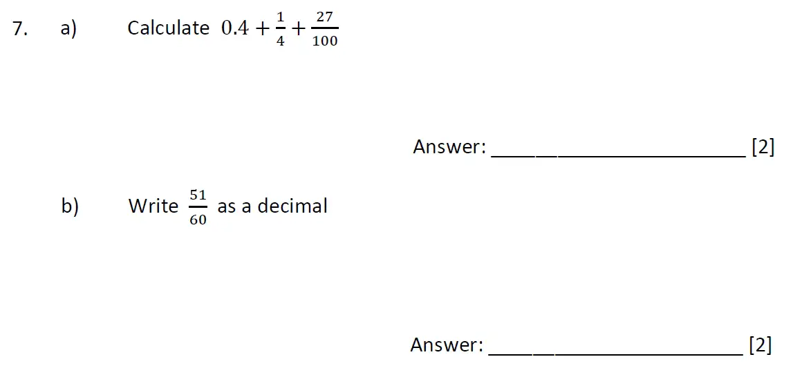 Question 7(a,b) - Dulwich College 11 Plus Maths Specimen Paper – g - 2024