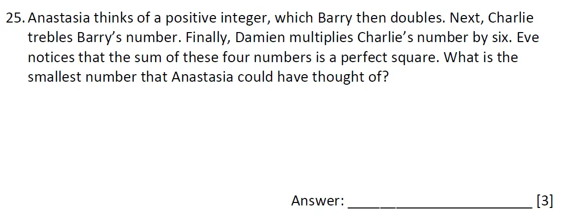 Question 25 - Dulwich College - 11 Plus Maths Specimen Paper G - 2025