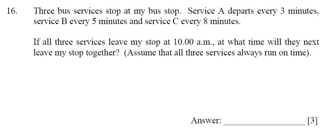 Question 16 - Dulwich College 11 Plus Maths Specimen Paper – i - 2024
