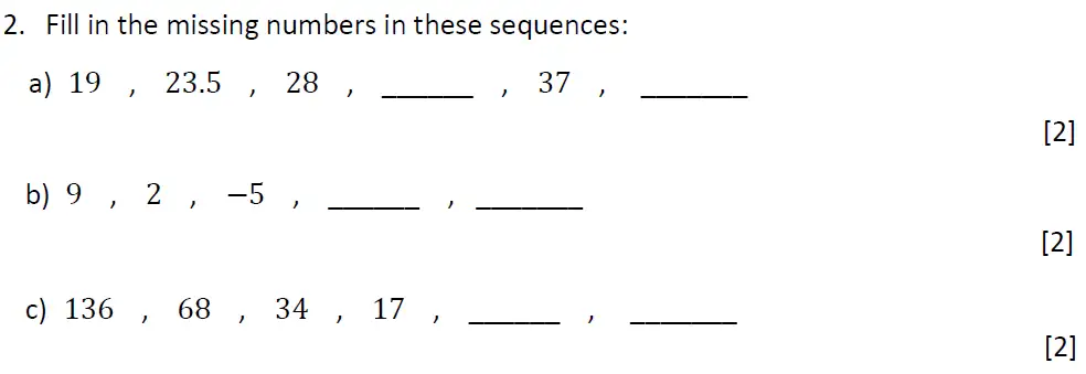 Question 2(a,b,c) - Dulwich College 11 Plus Maths Specimen Paper – k - 2024