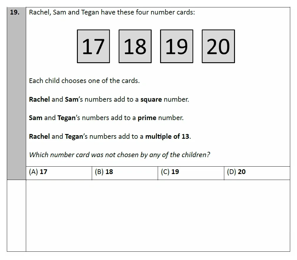 Question 19 - Eltham College - 11 Plus Maths Entrance and Scholarship Exam Sample Paper - 2025