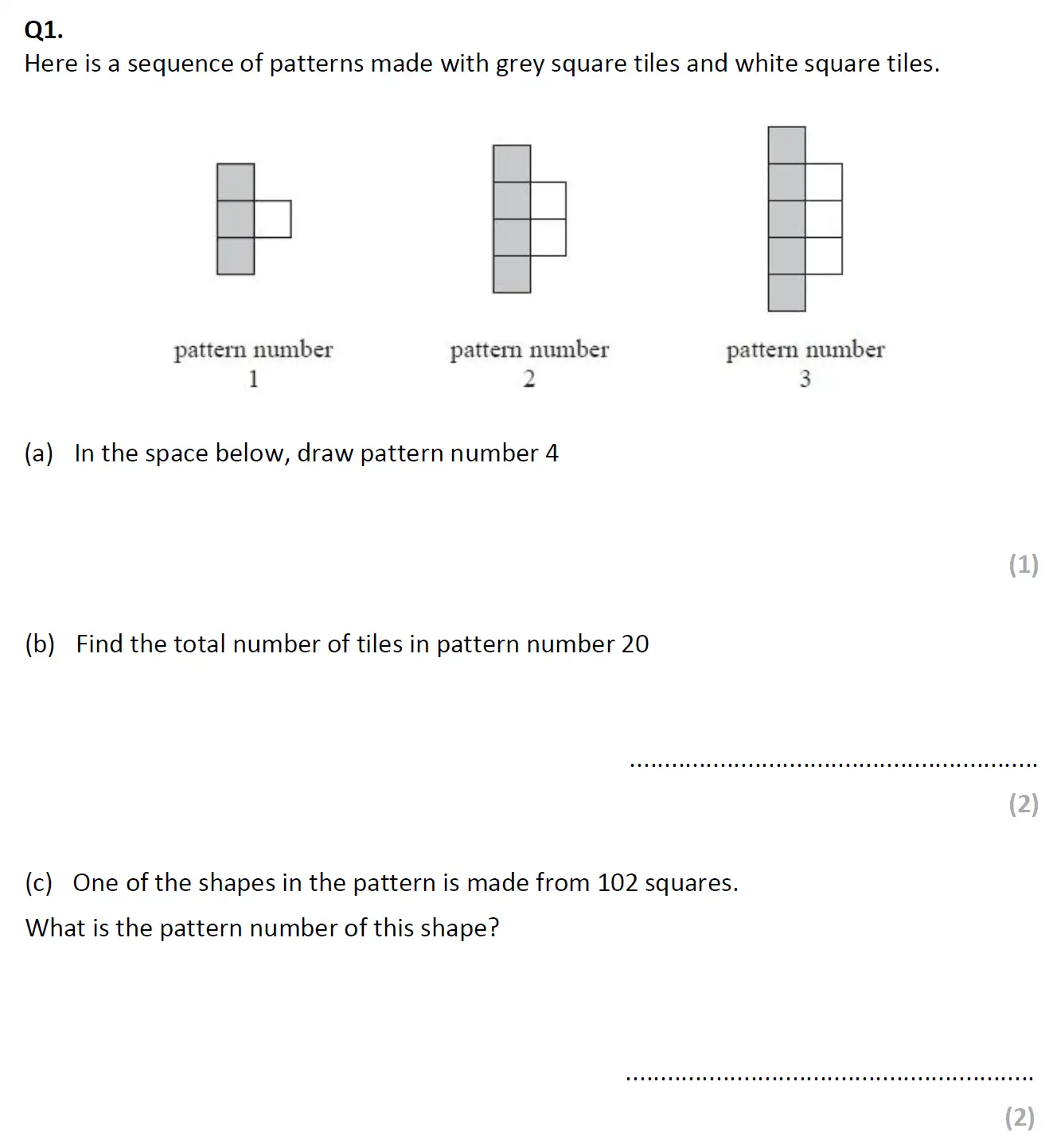 Question 1(a,b,c) - Eltham College 11 Plus Maths Entrance Exam 2023