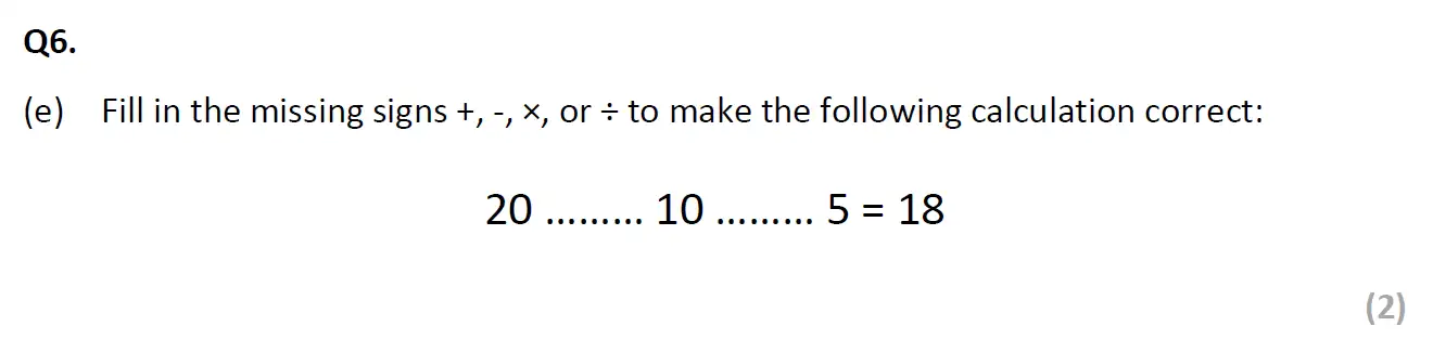 Question 6(e) - Eltham College 11 Plus Maths Entrance Exam 2023